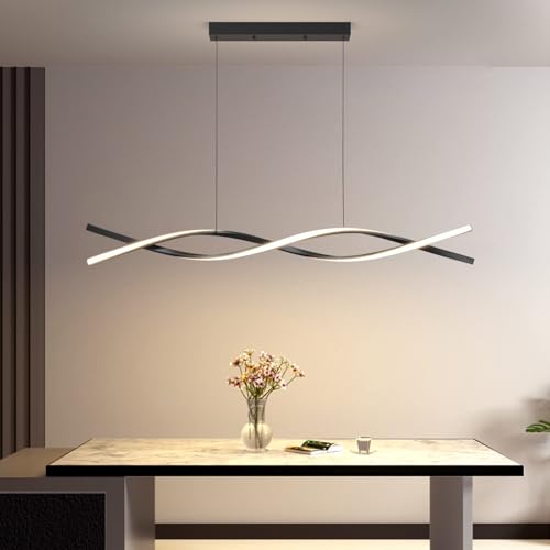 Mikeru Moderne LED Pendelleuchte 120cm, Schwarzes Dimmbares Esszimmerlicht mit Fernbedienung 10% bis 100% Helligkeit Einstellbar Wellenkronleuchter 3000K/4500K/6500K Esszimmer Lampe Hängend für Küch – Bild 2