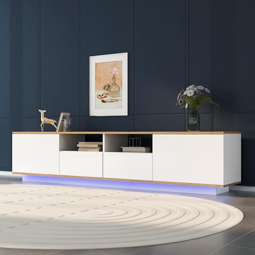 ZUUYEE LED TV-Schrank, Lowboard Fernsehschrank TV Board TV-Tisch modern Wohnzimmer Möbel Fernsehtisch, weiß, 180 cm – Bild 2