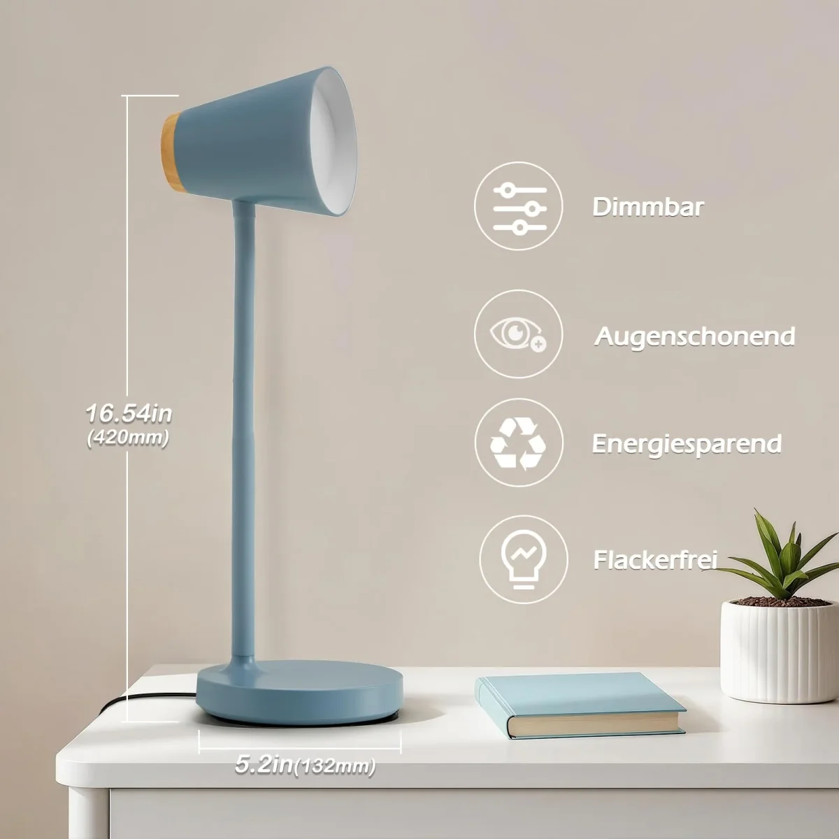 GyroVu Schreibtischlampe LED, Touch Tischlampe Dimmbar Augenschutz, Flexibler Gänsehals Desk Lamp für Kinder, Leselicht für Schlafzimmer, Nachttisch, Studierzimmer, Büros, Blau – Bild 5