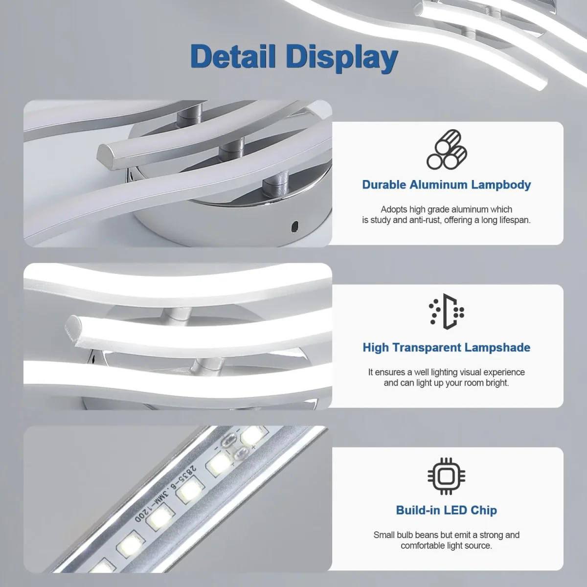 Dorlink Led Deckenleuchte, Deckenlampe Küche, deckenleuchte schlafzimmer, 18W 1620LM Deckenlampe Wohnzimmer, 6500K kaltweiß 3 Led, Geeignet für Schlafzimmer, Esstisch, flurlampe decke, Balkon Ø52CM – Bild 9