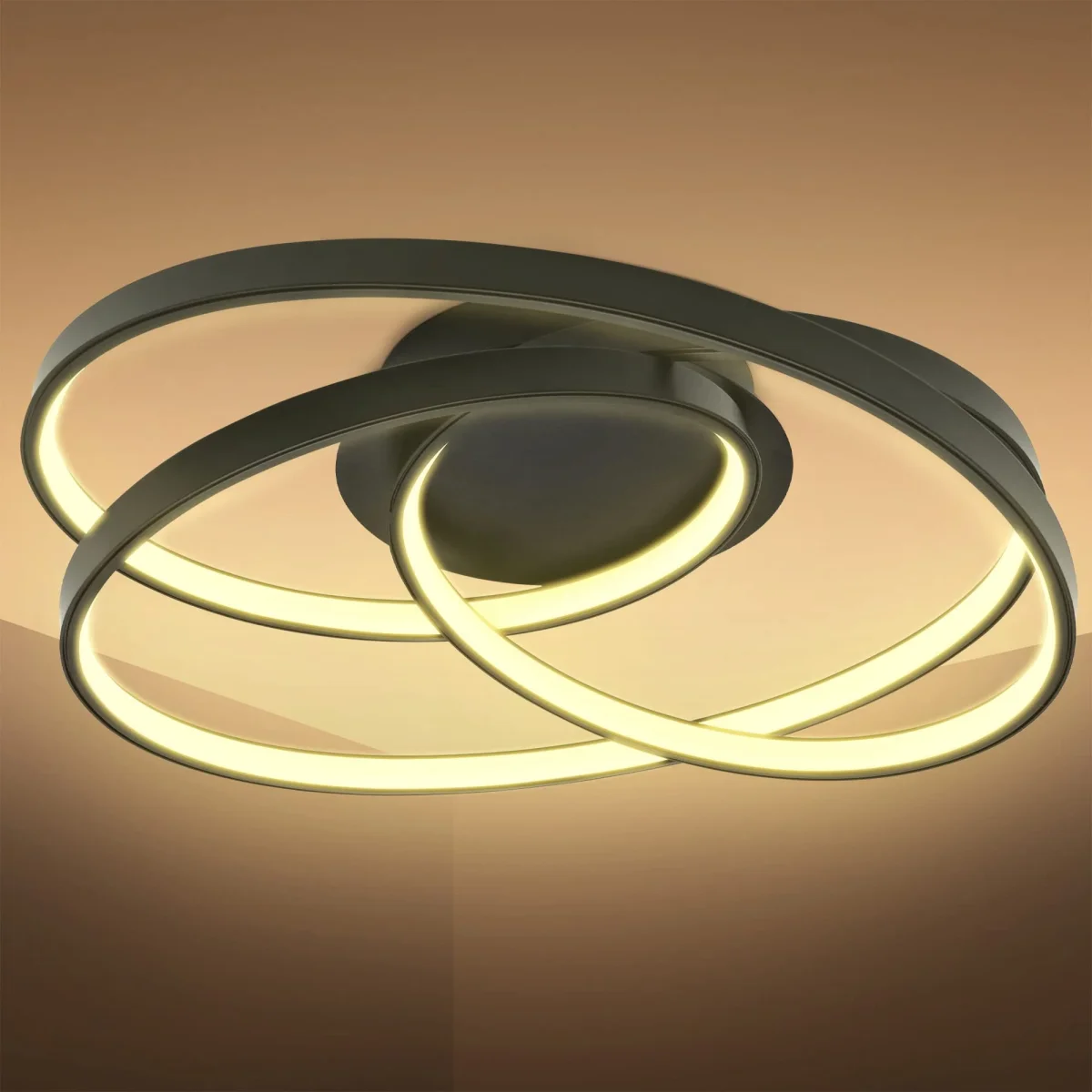 B.K.Licht - LED Deckenlampe mit warmweißer Lichtfarbe, geschwungenes Design, 35 Watt, 4600 Lumen, LED Deckenleuchte, Lampe, Wohnzimmerlampe, Schlafzimmerlampe, Küchenlampe, 39x39,5x14,5 cm, Schwarz – Bild 2