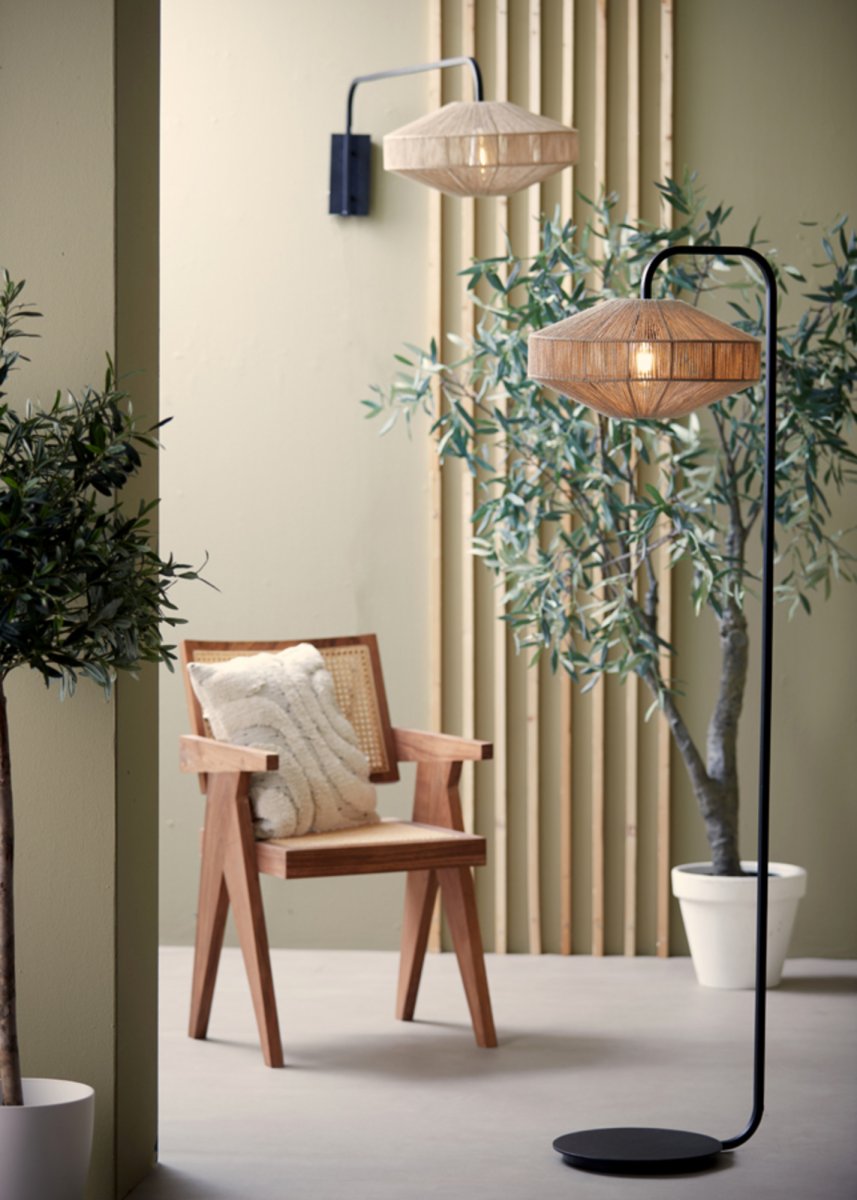Beigefarbene Stoffstehleuchte mit geometrischem Muster Light & Living Lyra – Bild 5