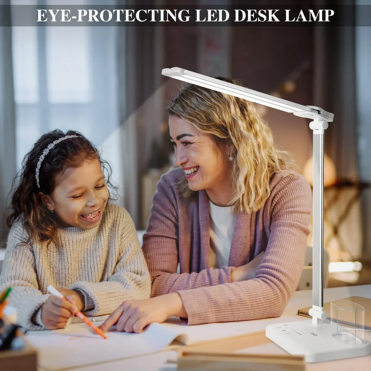 iVict Dual Swing Arm LED Schreibtischlampe, 5-Modi Touch Control Helligkeitsstufen Schreibtischlicht mit 45-Minuten Auto-Off Timer, USB-Ladeanschluss, Speicherfunktion, Schreibtischlampen für Kinder – Bild 8