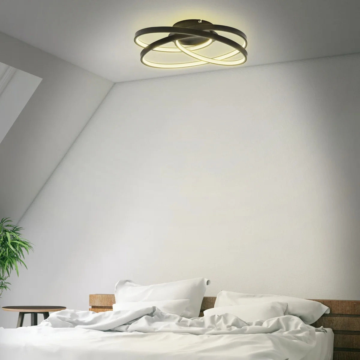 B.K.Licht - LED Deckenlampe mit warmweißer Lichtfarbe, geschwungenes Design, 35 Watt, 4600 Lumen, LED Deckenleuchte, Lampe, Wohnzimmerlampe, Schlafzimmerlampe, Küchenlampe, 39x39,5x14,5 cm, Schwarz – Bild 5