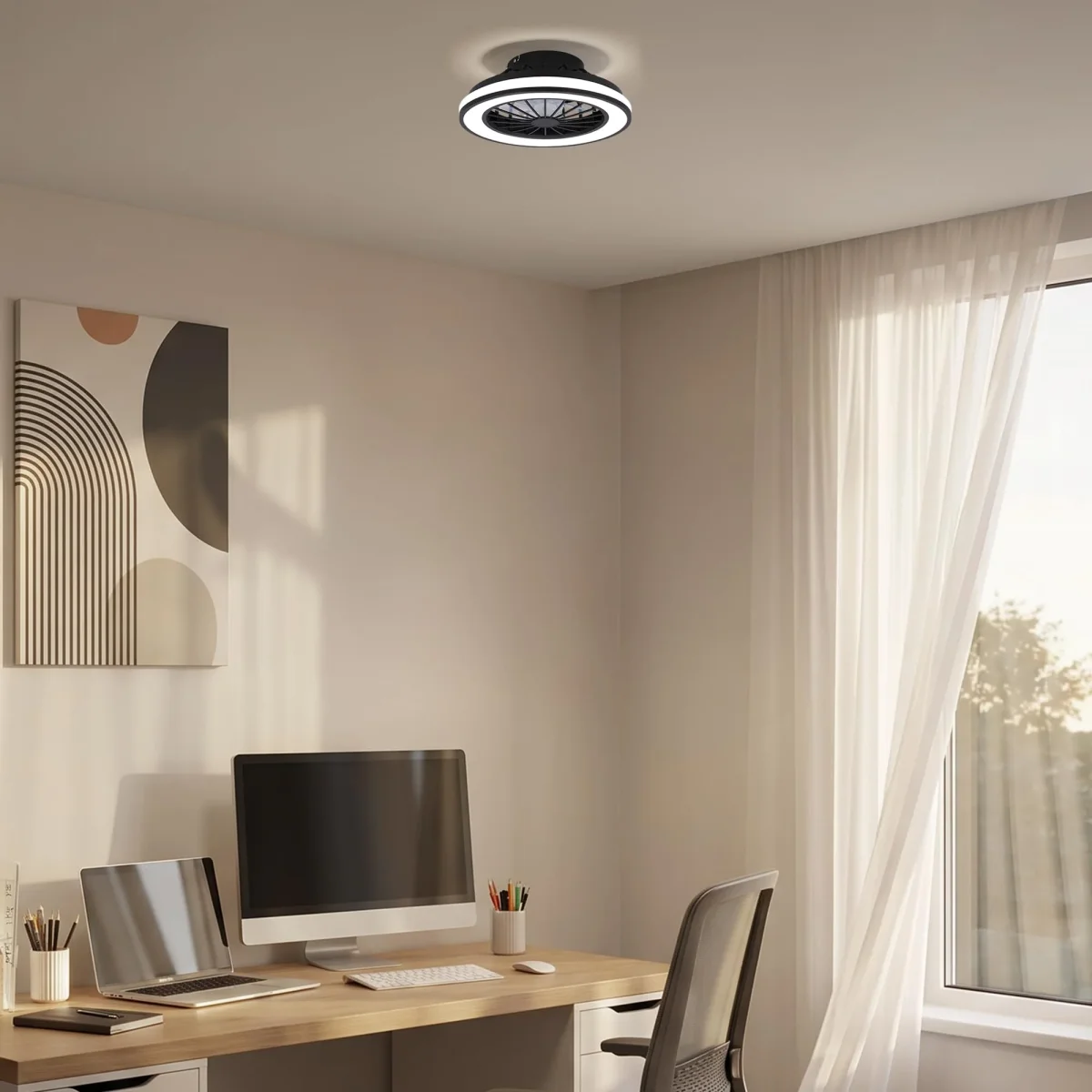 BRILONER - LED Deckenventilator mit Beleuchtung, Fernbedienung, Leiser DC-Motor, 5 Geschwindigkeiten, CCT, Dimmbar, Lampe mit Ventilator, LED Deckenleuchte, Deckenlampe Ventilator, 38 cm, Schwarz – Bild 5