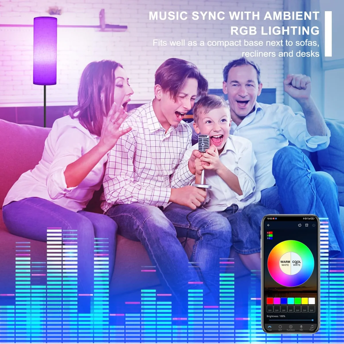 FRIDEKO HOME Stehlampe Wohnzimmer Modern,LED Standleuchte RGB Dimmbar,Stehlampe mit Fernbedienung für Büro Schlafzimmer,Schwarz – Bild 6