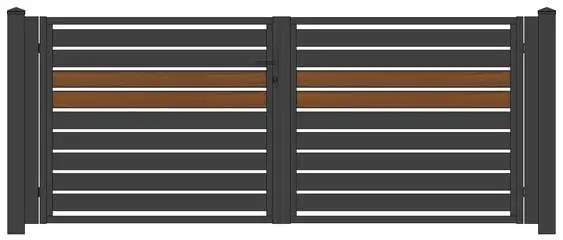 „Malachit 100/P-20“ PREMIUM Doppelflügeltor 2m – 6m manuell / elektrisch auf Maß hochwertig Metall Stahl feuerverzinkt Doppeltor Hoftor Einfahrtstor Drehtor Zweiflügeltor modern horizontal Sichtschutz pulverbeschichtet Holz Holzoptik Holzdesign – Bild 4