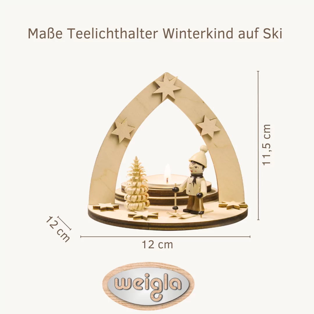 Teelichthalter Winterkind auf Ski – Bild 4