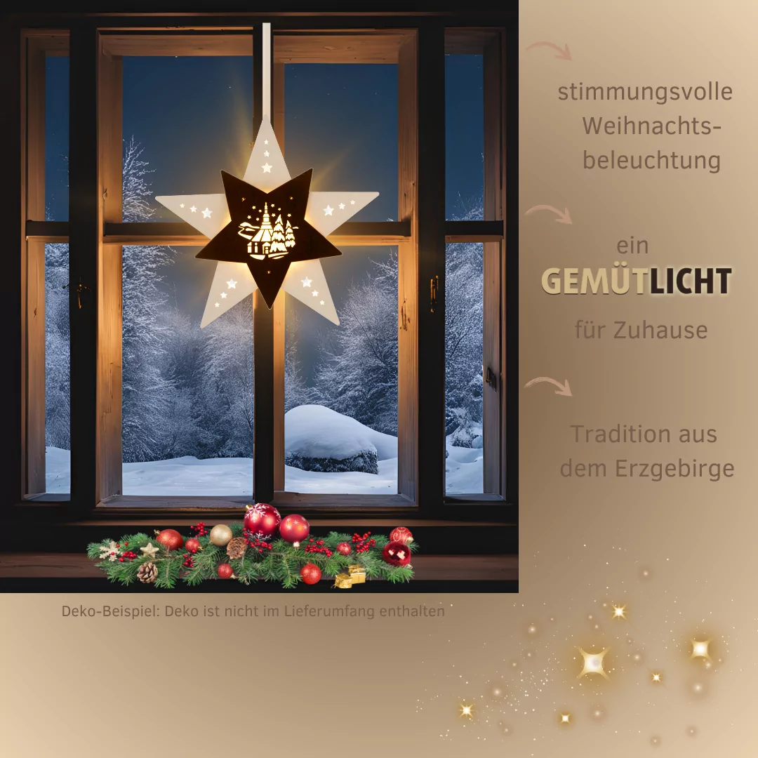 Fensterbild Stern Seiffener Kirche Weiß/Braun LED – Bild 6