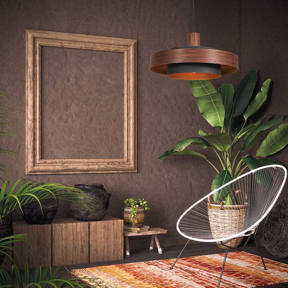 Runde holzfarbene retro Hängelampe Anne Lighting Flinter – Bild 4