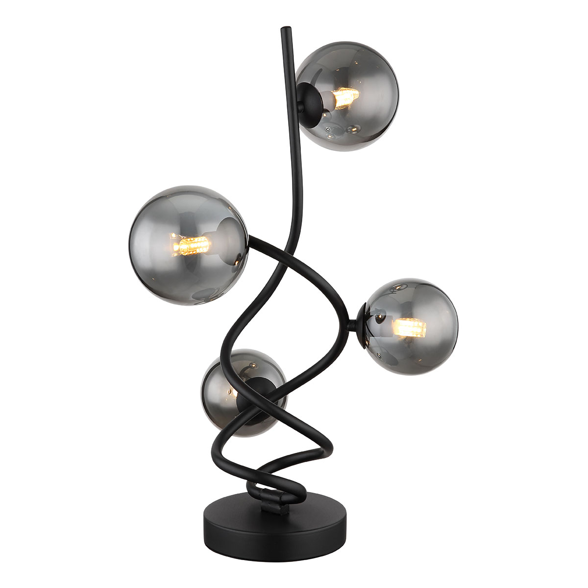 Gedrehte Tischlampe Schwarz 4 Rauchglas-Kugeln Globo Riha – Bild 2