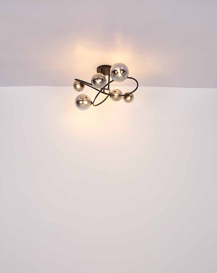Gedrehte Tischlampe Schwarz 4 Rauchglas-Kugeln Globo Riha – Bild 5