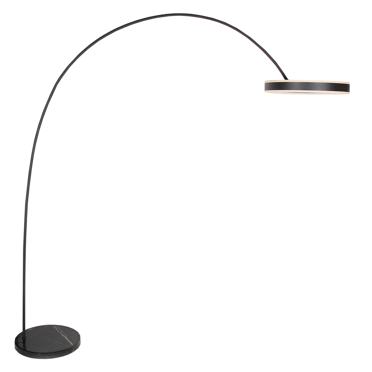 Moderne schwarze Bogenlampe mit Marmorfuß und dimmbarem LED-Ring Mexlite Luna-Arc – Bild 2