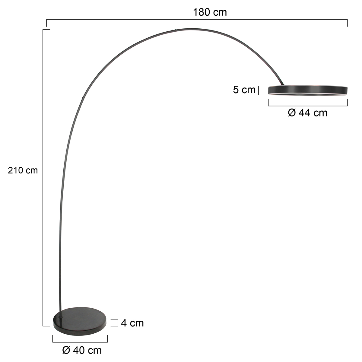Moderne schwarze Bogenlampe mit Marmorfuß und dimmbarem LED-Ring Mexlite Luna-Arc – Bild 8