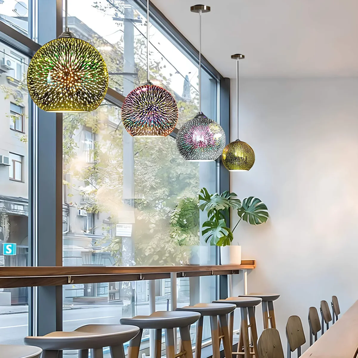 Moderne Kreative 3D-Feuerwerkskuppel Glas 1 Pendelleuchte - Deckenlampen – Bild 5