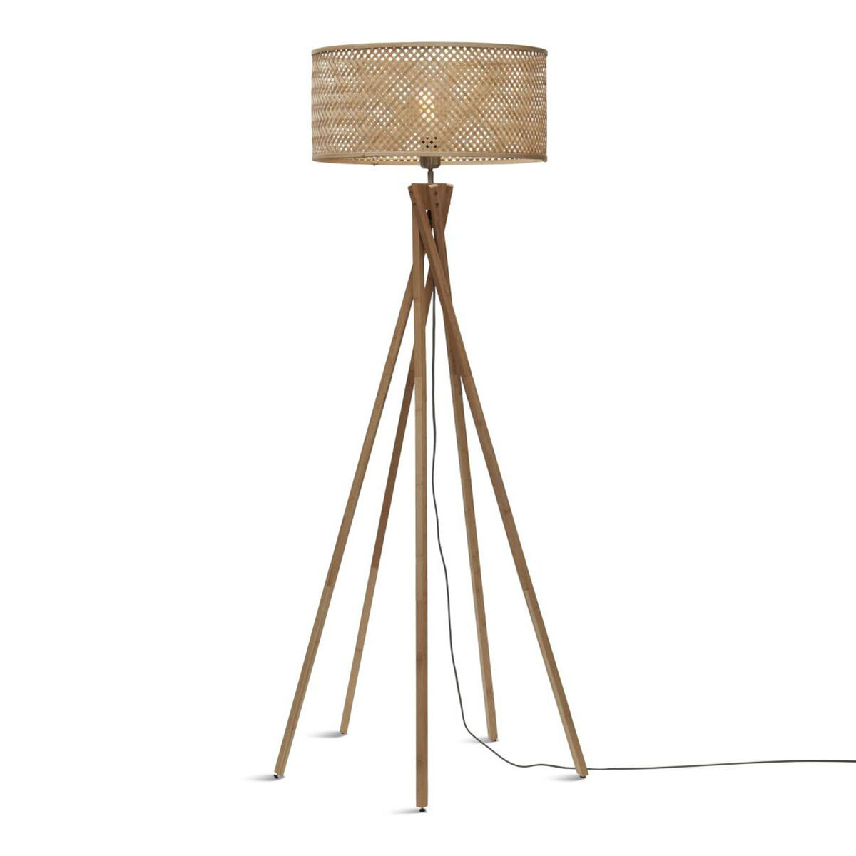 Runde Bohemian-Bambus-Stehlampe in Natur GOOD&MOJO Java