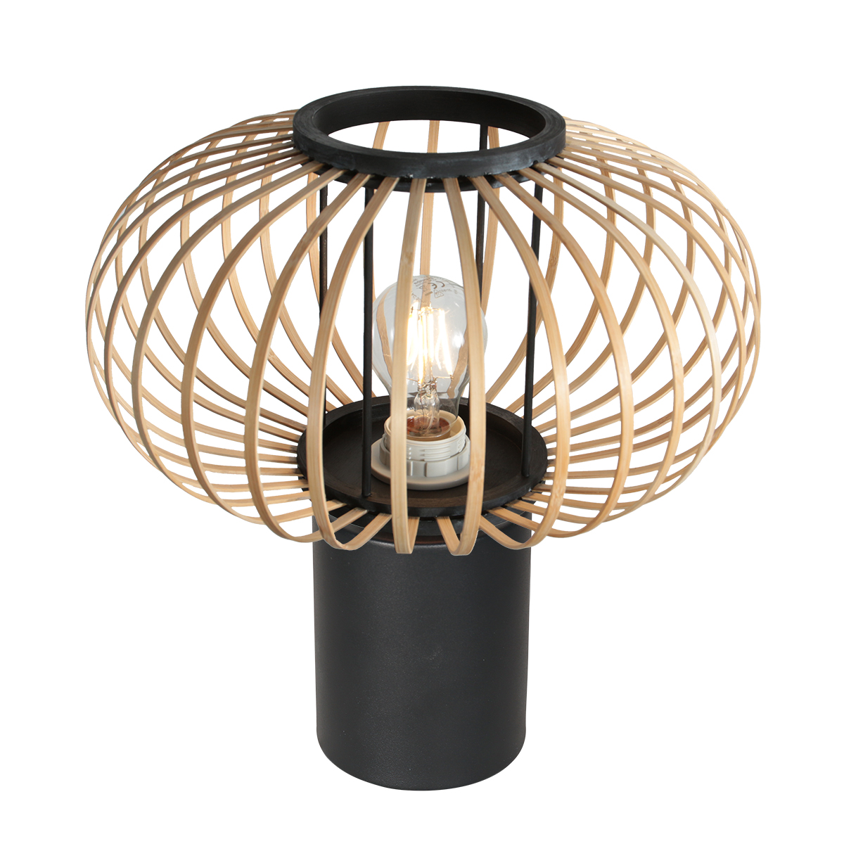 Schwarze Tischlampe mit großem Bambuslampenschirm Steinhauer Bloeba – Bild 2